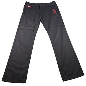 Red Ape Pants Mens 40x34 Black Embroidered Argyle Streetwear Cotton Straight Leg